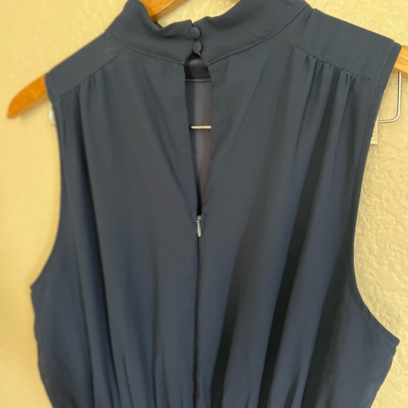 Classic Elegance Navy Chiffon Sleeveless Mock Neck Maxi Dress - Picture 6 of 8